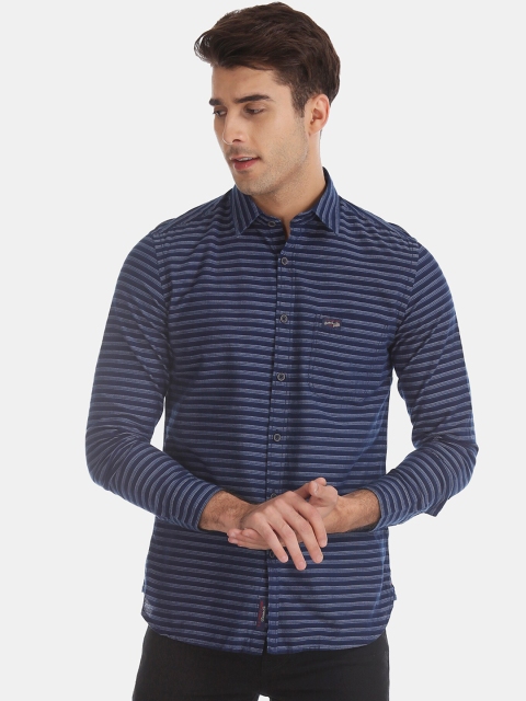 

U.S. Polo Assn. Men Navy Blue Regular Fit Striped Casual Shirt