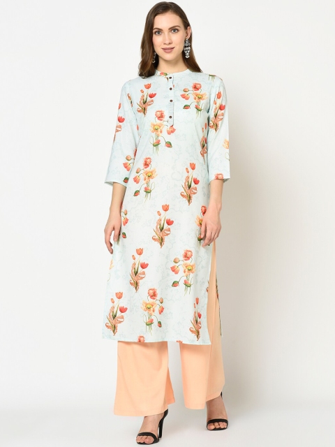 

Yufta Women Blue & Orange Printed Straight Kurta
