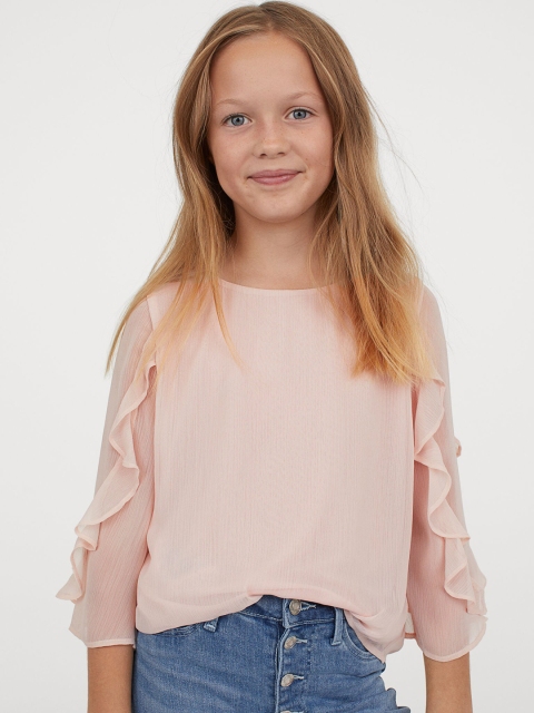 

H&M Girls Pink Flounce-Sleeved Chiffon Blouse