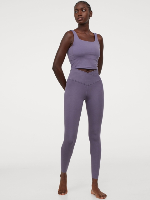 

H&M Women Purple Solid Wrapover-Waist Sports Tights