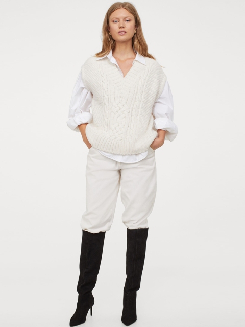 

H&M Women White Cable-Knit Slip Over