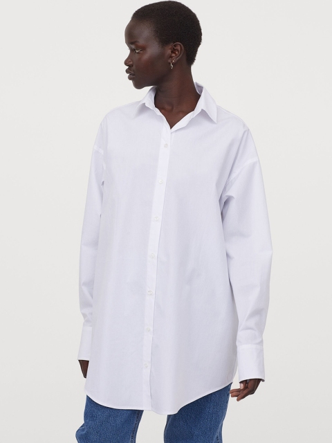 

H&M Women White Solid Wide Cotton Shirt