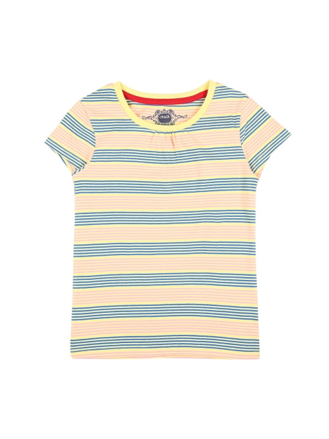 

CHALK by Pantaloons Girls Yellow Blue Striped Round Neck Pure Cotton T-shirt