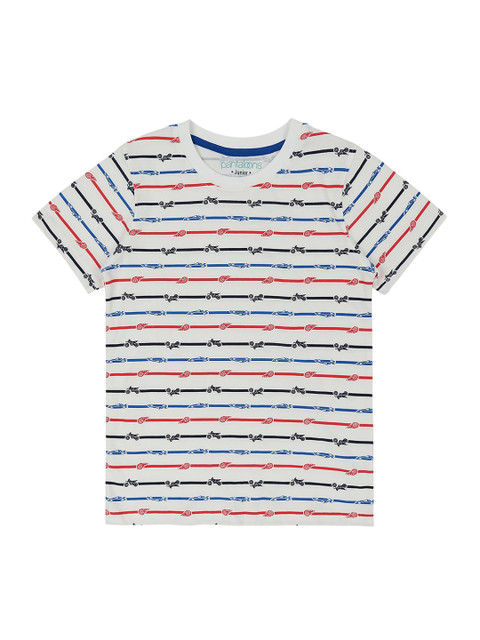

CHALK by Pantaloons Boys White Blue Striped Round Neck Pure Cotton T-shirt