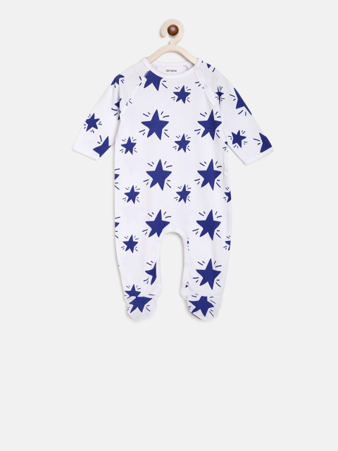 

berrytree Infants White & Blue Printed Organic Cotton Sleepsuit