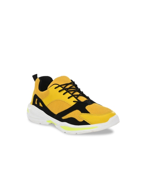 

mr.wonker Men Yellow & Black Colourblocked Lightweight Sneakers