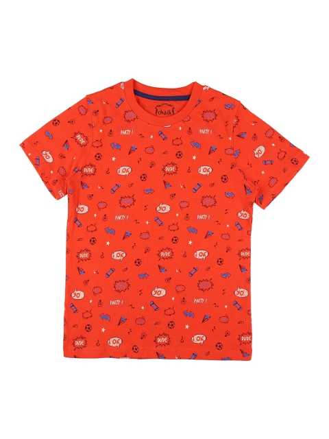 

CHALK by Pantaloons Boys Orange Black Printed Pure Cotton T-shirt