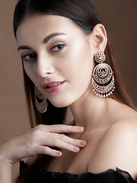 

rubans LUXURY 22KT Gold-Plated Handcrafted Crescent Shaped Drop Earrings