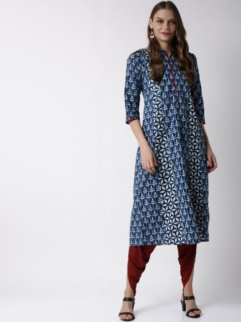 

Soch Women Navy Blue & White Printed A-Line Kurta
