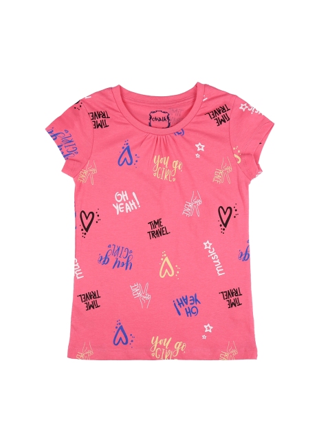 

CHALK by Pantaloons Girls Pink Printed Round Neck Pure Cotton T-shirt
