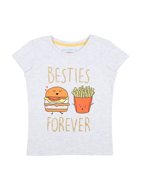 

CHALK by Pantaloons Girls Grey Printed Round Neck Pure Cotton T-shirt