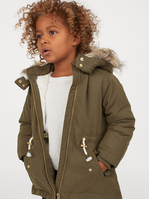 

H&M Girls Olive Green Solid Padded Parka