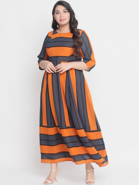 

Amydus Women Orange & Grey Striped Maxi Dress