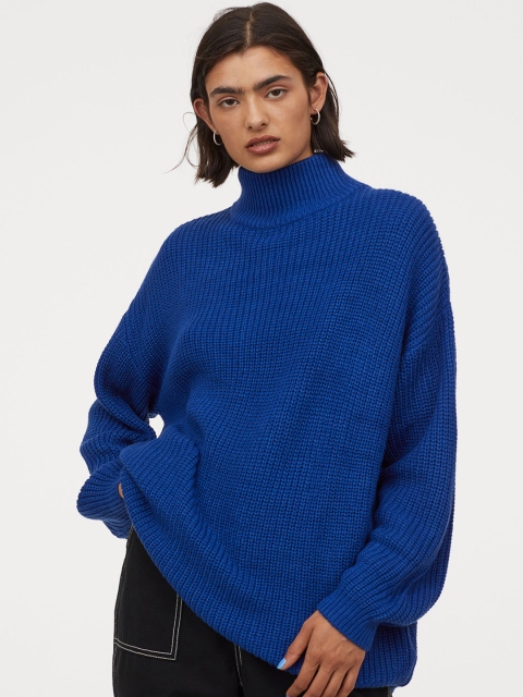

H&M Women Blue Solid Polo-Neck Jumper