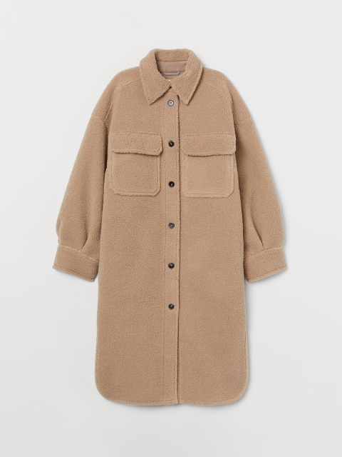 

H&M Women Beige Long Faux Shearling Shacket