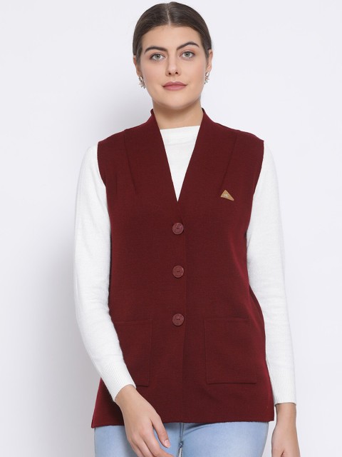 

Monte Carlo Women Maroon Solid Cardigan Sweater