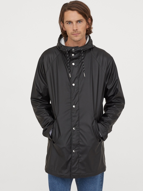 

H&M Men Black Solid Hooded Rain Jacket