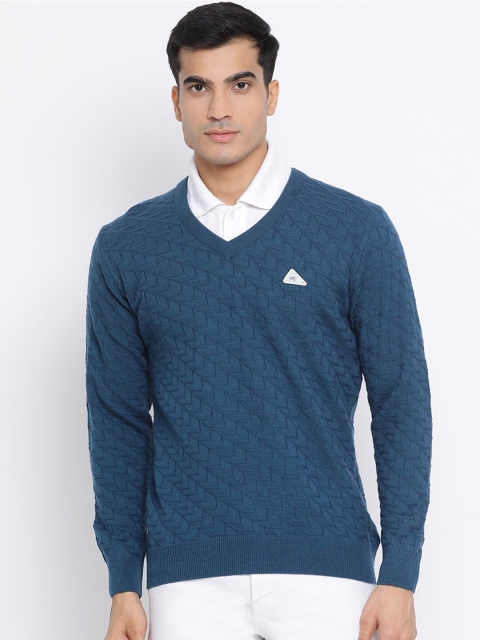 

Monte Carlo Men Blue Self Design Pullover Sweater