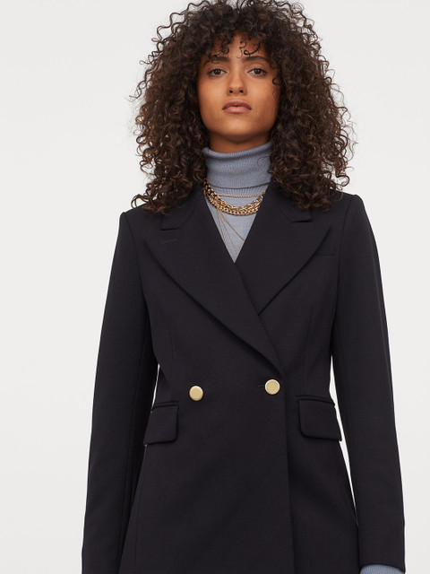 

H&M Women Navy Blue Solid Double-Breasted Jacket