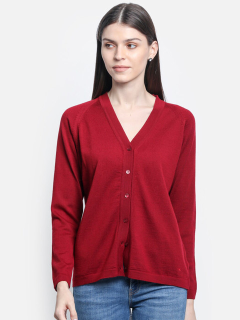 

Monte Carlo Women Red Solid Cardigan Sweater