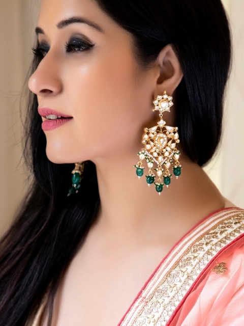 

rubans LUXURY Gold-Plated & Green Contemporary Drop Earrings