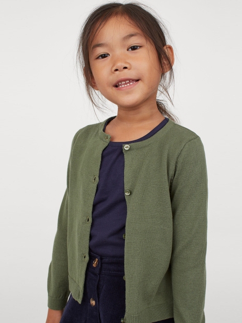 

H&M Girls Olive Green Fine-Knit Cotton Cardigan