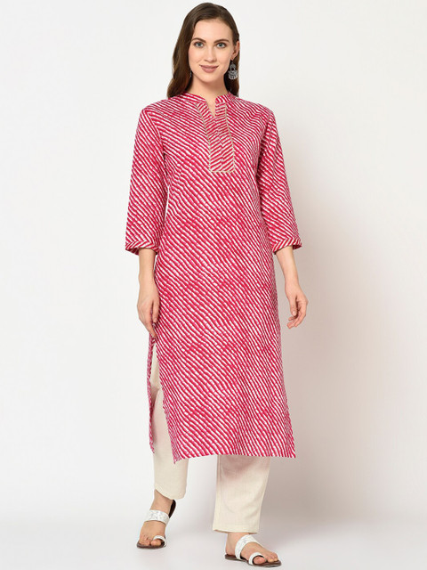 

Yufta Women Fuchsia Pink Lehariya Printed Straight Kurta