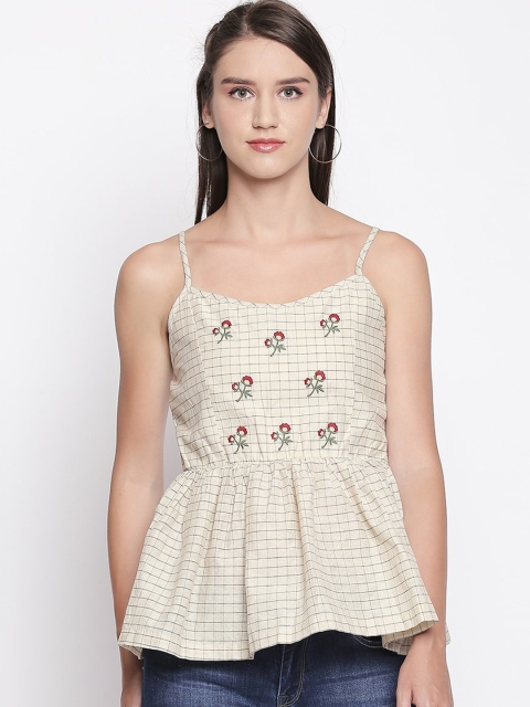 

Mesmerize Women Beige Checked Peplum Top