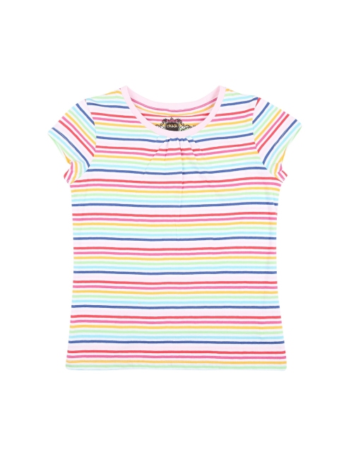 

CHALK by Pantaloons Girls White Pink Striped Round Neck Pure Cotton T-shirt