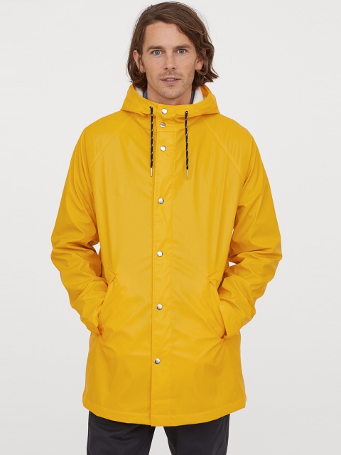 

H&M Men Yellow Hooded Rain Jacket