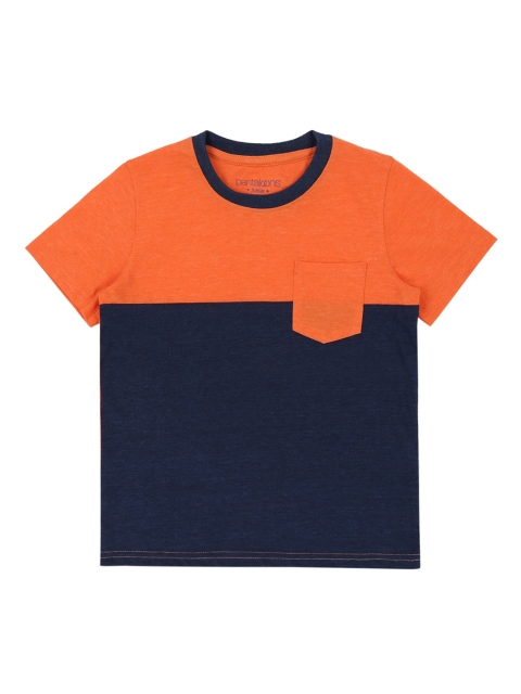 

CHALK by Pantaloons Boys Navy Blue & Orange Colourblocked Round Neck T-shirt