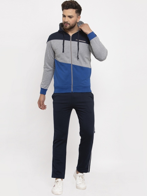 

WILD WEST Men Grey & Blue Colourblocked Tracksuit