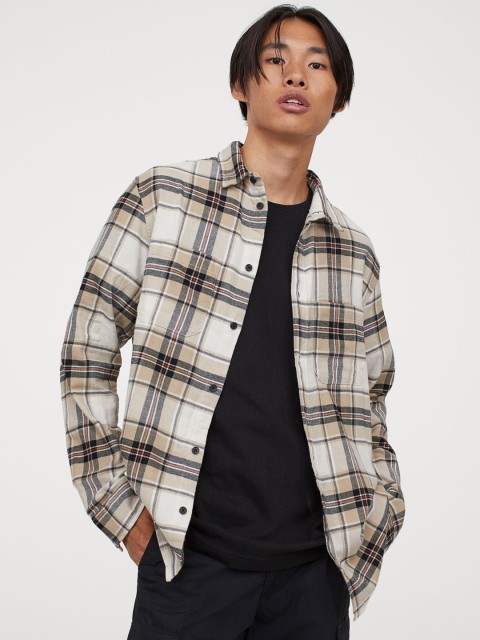 

H&M Men Cotton Beige Flannel Shirt