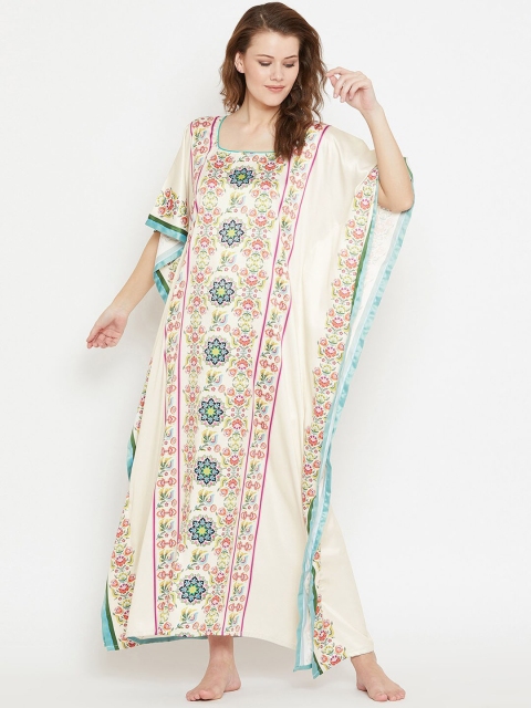 

The Kaftan Company Cream-Coloured & Orange Printed Nightdress