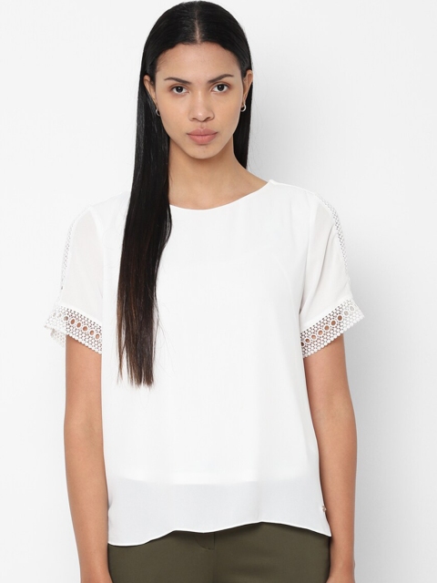 

Allen Solly Woman Women White Solid Top With Lace Inserts