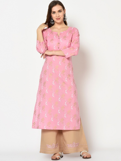 

Yufta Women Pink & Beige Printed Kurta with Palazzos