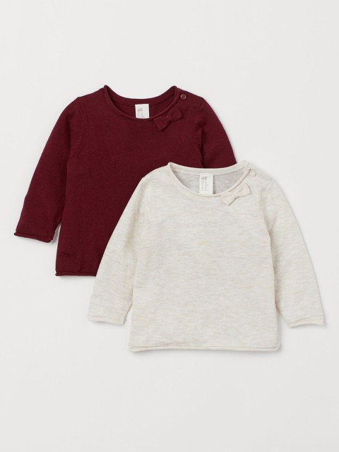 

H&M Girls 2-Pack Fine-Knit Jumpers, Burgundy