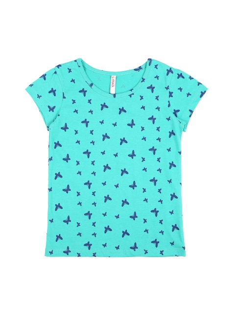 

CHALK by Pantaloons Girls Turquoise Blue Printed V-Neck T-shirt