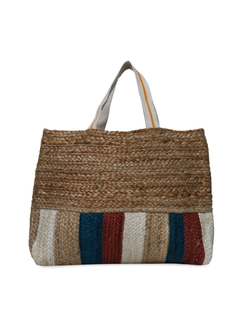 

Diwaah Brown Colourblocked Jute Tote Bag