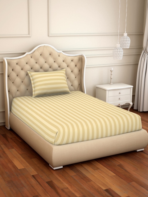 

SPACES Beige Striped 300 TC Cotton 1 Single Bedsheet with 1 Pillow Cover