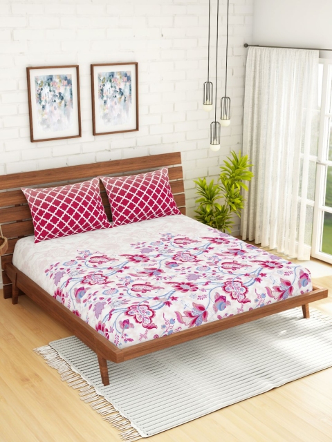 

Spaces Atrium Floral Pink 1 Queen Size Fitted Sheets With 2 Pillow Cover