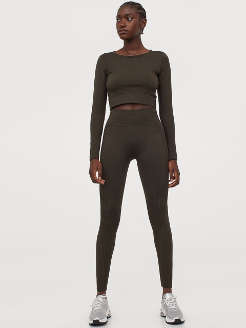 

H&M Women Green Solid Seamless Sports Tights