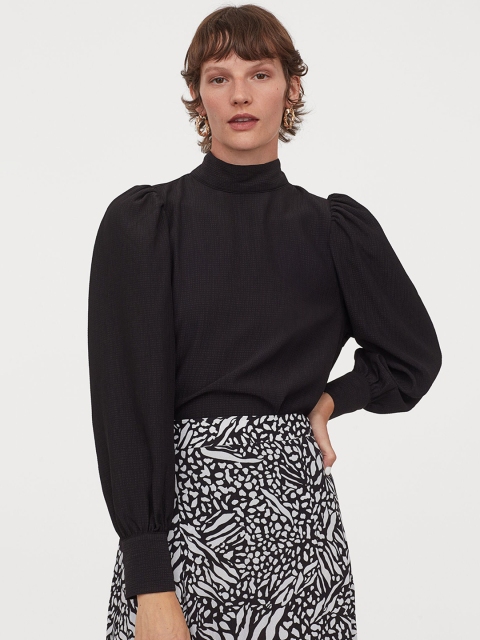 

H&M Women Black Waffled Blouse
