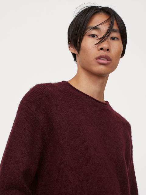 H&M Men Maroon Solid Knitted Jumper