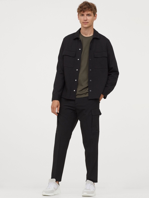 

H&M Men Black Solid Cargo Trousers Slim Fit
