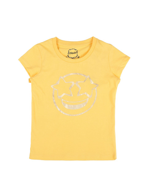 

CHALK by Pantaloons Girls Yellow Printed Round Neck Pure Cotton T-shirt