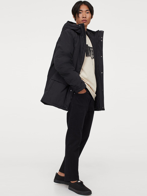 

H&M Men Black Hooded Padded Jacket
