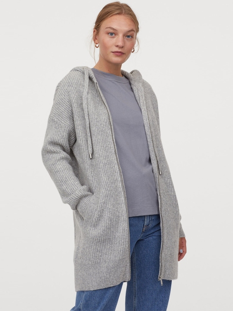 

H&M Women Grey Solid Zip-Through Cardigan