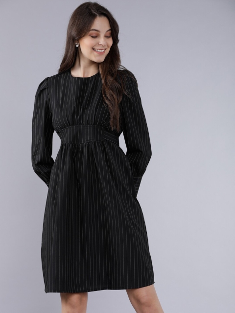 

Tokyo Talkies Women Black & Grey Striped Fit & Flare Dress