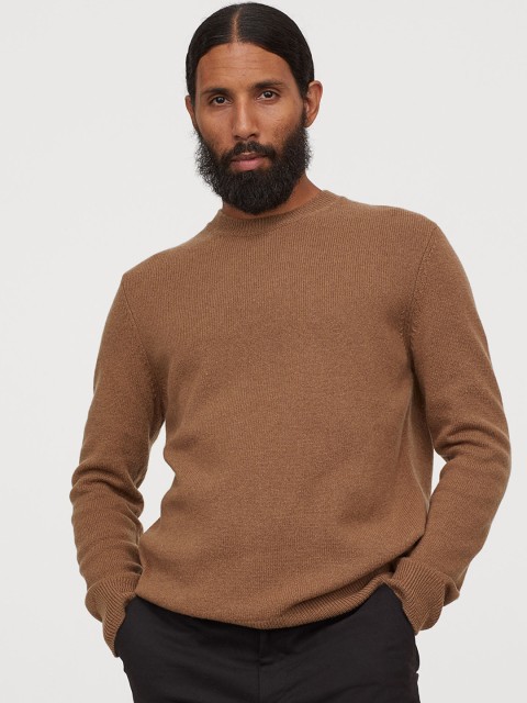 

H&M Men Beige Knitted Lambswool Jumper